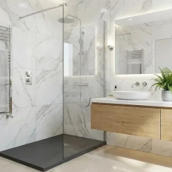 Essential 140x80 cm receveur de douche rectangulaire à poser SMC avec surface effet pierre, gris foncé (CERAES14080DG)