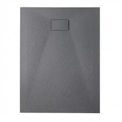 Essential 140x80 cm receveur de douche rectangulaire à poser SMC avec surface effet pierre, gris foncé (CERAES14080DG)