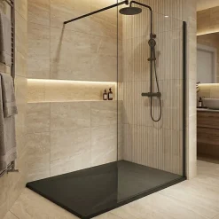 Essential 120x80 cm receveur de douche rectangulaire à poser SMC avec surface effet pierre, noir (CERAES12080B)