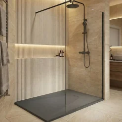 Essential 120x90 cm receveur de douche rectangulaire à poser SMC avec surface effet pierre, gris foncé (CERAES12090DG)