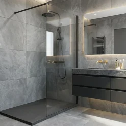 Essential 120x90 cm receveur de douche rectangulaire à poser SMC avec surface effet pierre, gris foncé (CERAES12090DG)