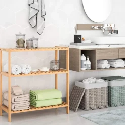 Etagere de Rangement Bambou - Niveaux Reglables en Hauteur - Cuisine Salle de bain Salon