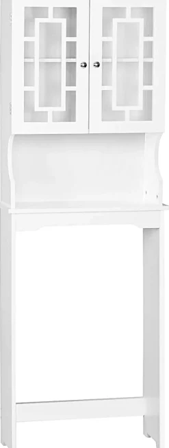 Etagere de Rangement Dessus Toilette Placard avec Deux Portes Transparentes Place de Toilette et Machine a Laver en Bas
