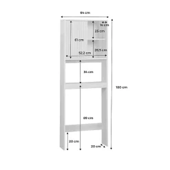 Etagère / Meuble WC Linear avec portes coulissantes. 3 espaces de rangement. naturel. 64 x 20 x 180 cm