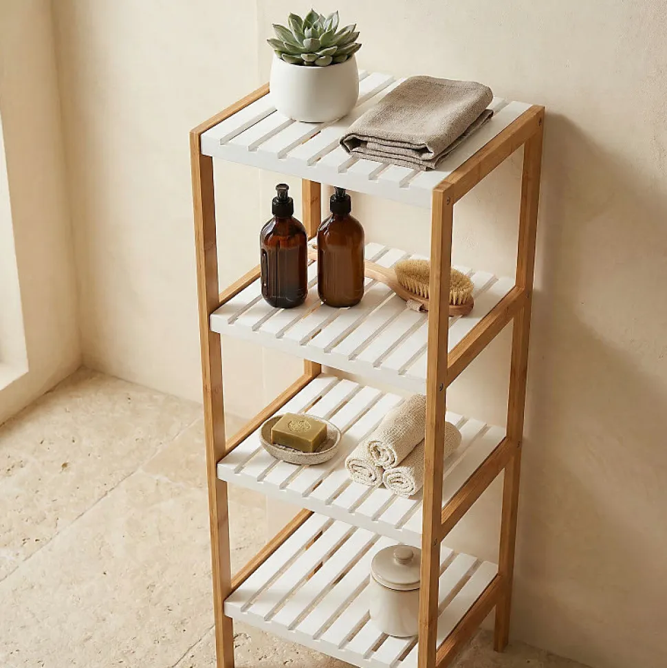 Etagère 4 Niveaux Bambou MDF Blanc MSV