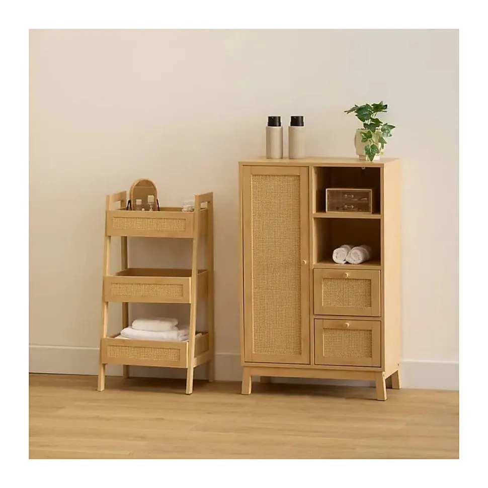 Etagère Cane 3 niveaux H80cm bois clair - Beige- 5five