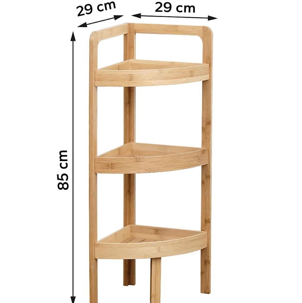 Etagère d'angle 3 niveaux en bambou - Tendance - Meuble de salle de bain - Noir - Aspect bois - A encastrer