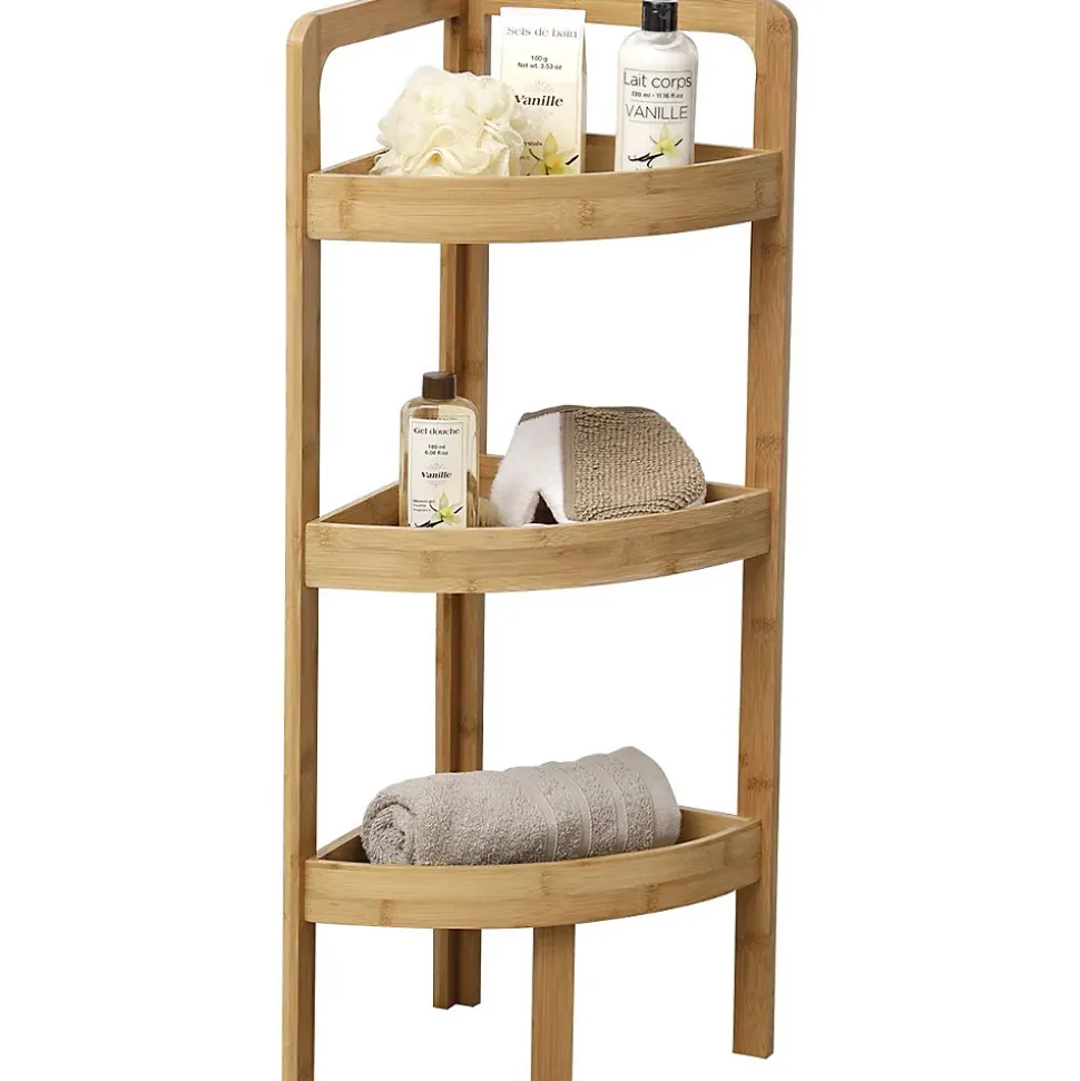 Etagère d'angle 3 niveaux en bambou - Tendance - Meuble de salle de bain - Noir - Aspect bois - A encastrer