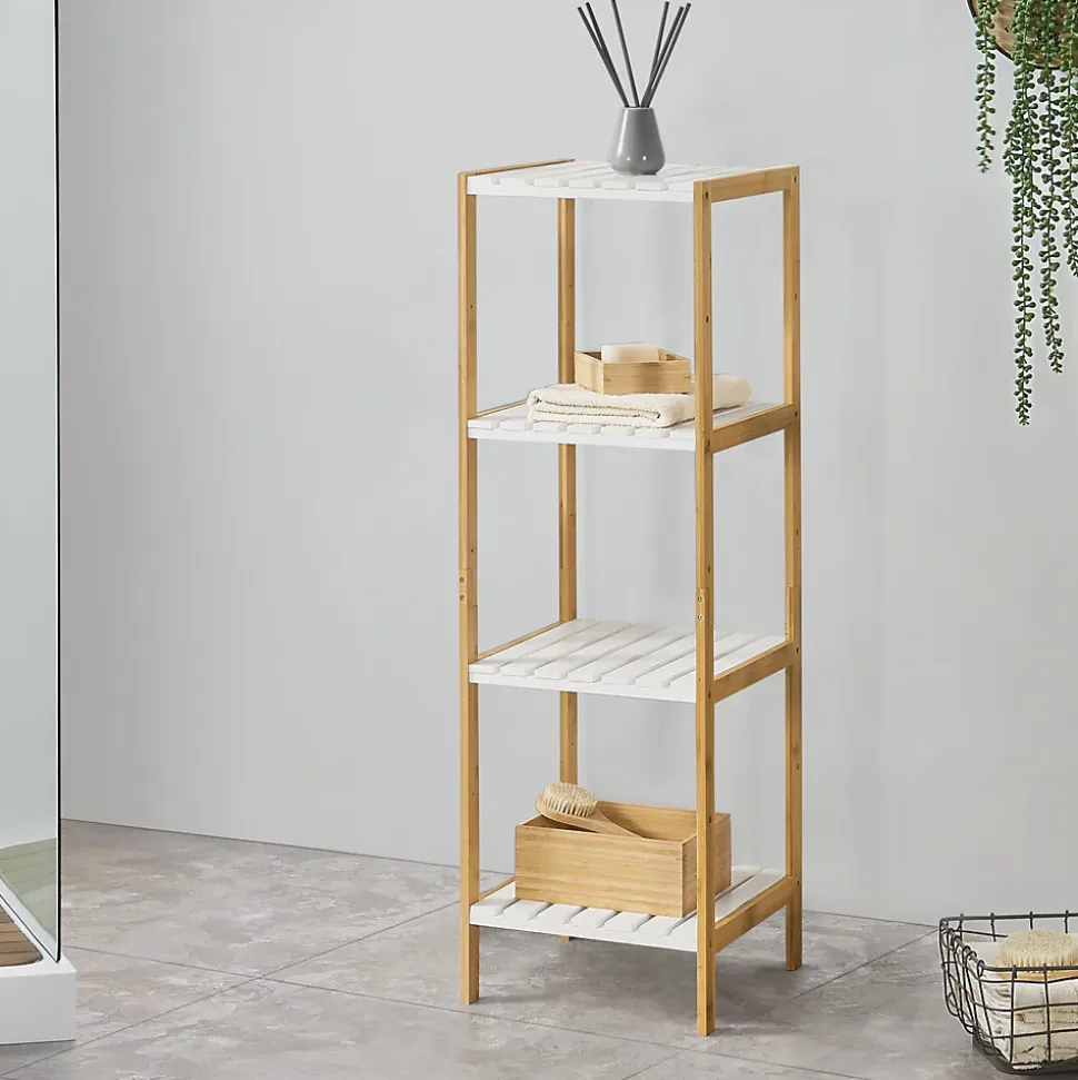 Etagère de rangement Balsfjord 33 x 34 x 110 cm Bambou Blanc en.casa