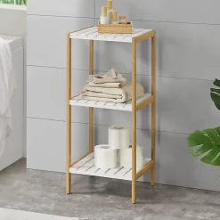 Etagère de rangement Balsfjord 33 x 34 x 80 cm Bambou Blanc en.casa