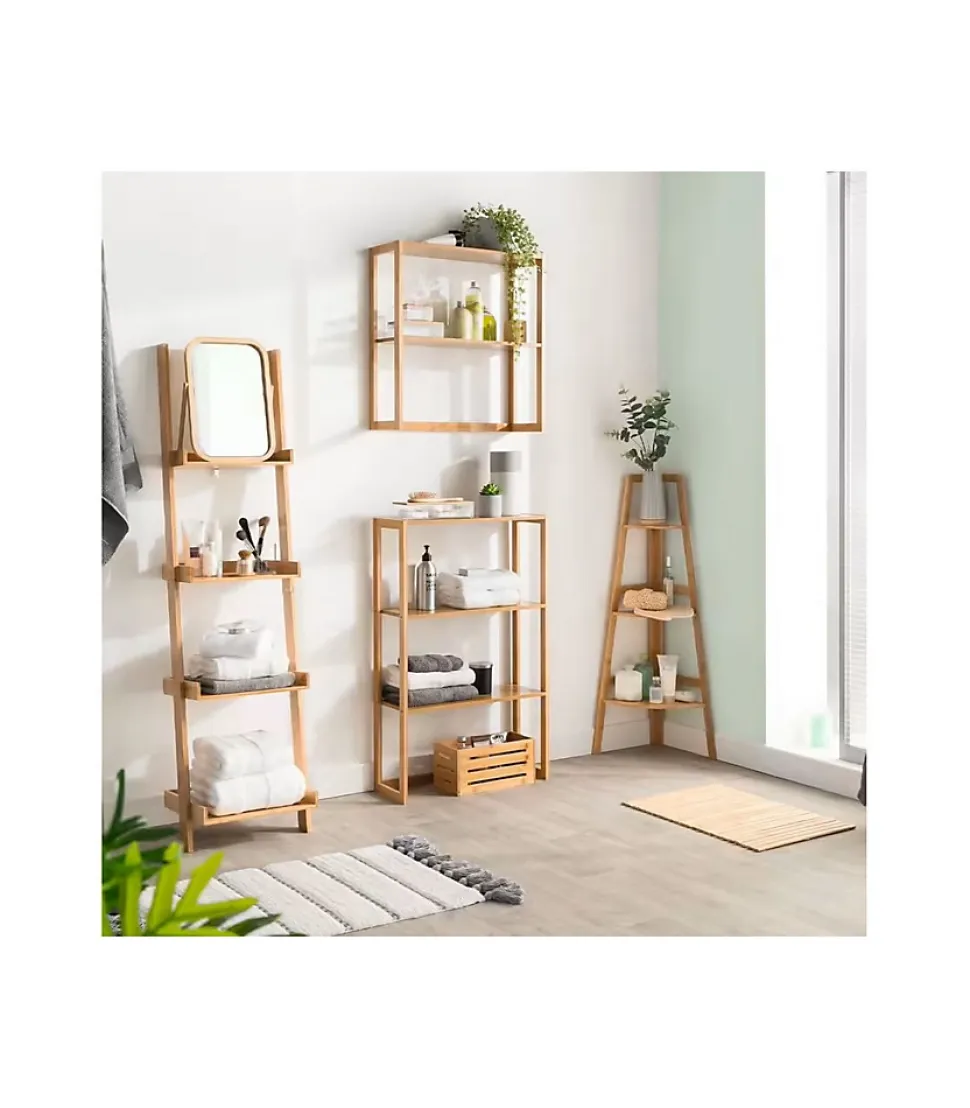 Etagère de rangement d'angle 3 niveaux en Bambou H 103 cm