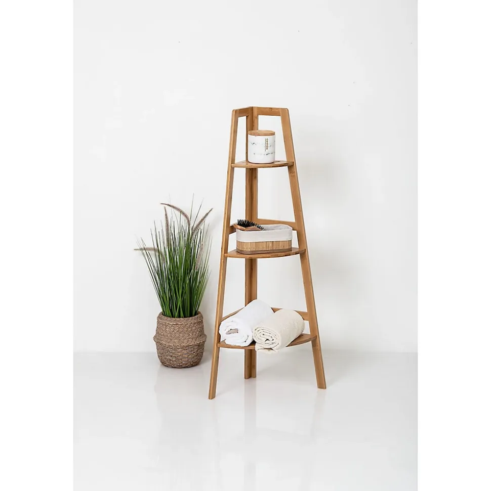 Etagère de rangement d'angle 3 niveaux en Bambou H 103 cm