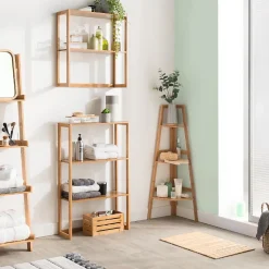 Etagère de rangement d'angle 3 niveaux en Bambou H 103 cm