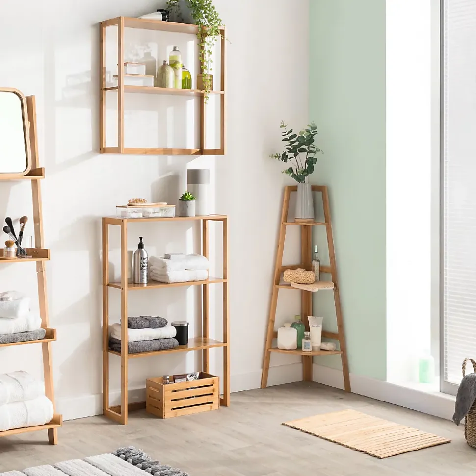 Etagère de rangement d'angle 3 niveaux en Bambou H 103 cm