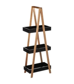 Etagère de rangement Desserte 3 niveaux en Bambou et bois Noir H 82 cm