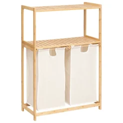 Etagère de salle de bain bambou avec panier à linge double compartiments, Five Simply Smart Tidy Box