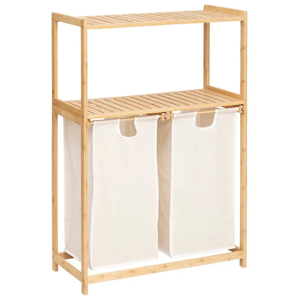 Etagère de salle de bain bambou avec panier à linge double compartiments, Five Simply Smart Tidy Box