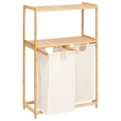 Etagère de salle de bain bambou avec panier à linge double compartiments, Five Simply Smart Tidy Box
