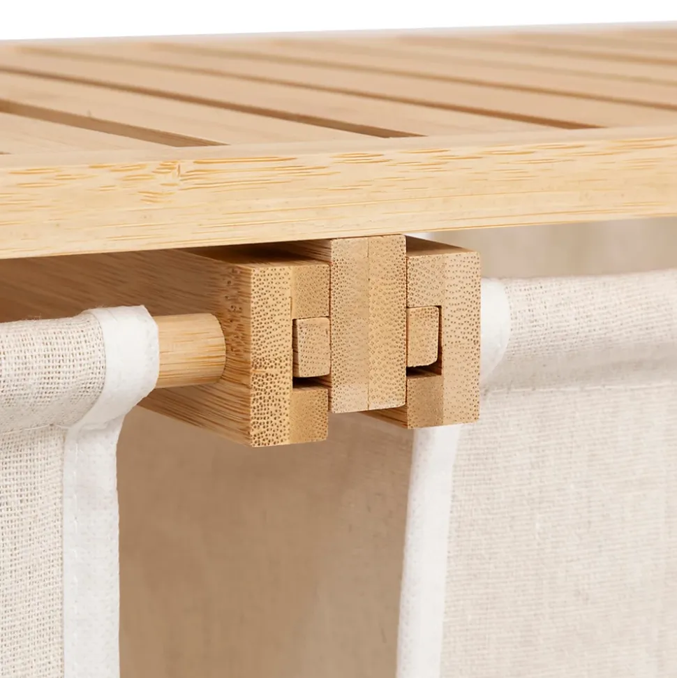 Etagère de salle de bain bambou avec panier à linge double compartiments, Five Simply Smart Tidy Box