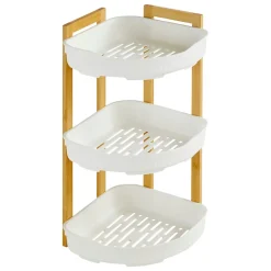 Etagère de salle de bain bambou et plastique blanc, 3 niveaux, H.45cm x P.29cm Five Simply Smart Naturéo