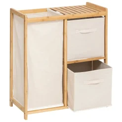 Etagère de salle de bain bambou avec panier à linge, Five Simply Smart Tidy Box