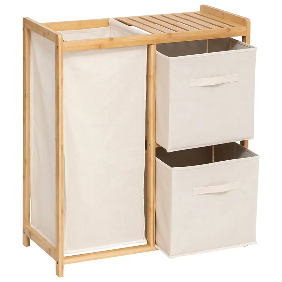 Etagère de salle de bain bambou avec panier à linge, Five Simply Smart Tidy Box