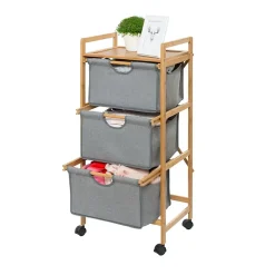 Etagère de salle de bain en bambou 3 Tiroirs - H. 96 cm