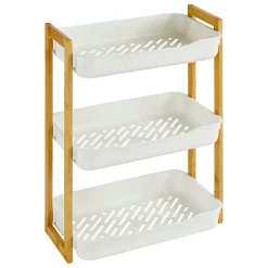 Etagère de salle de bain rectangulaire bambou et plastique blanc, 3 niveaux, H.45cm x P.35cm Five Simply Smart Naturéo