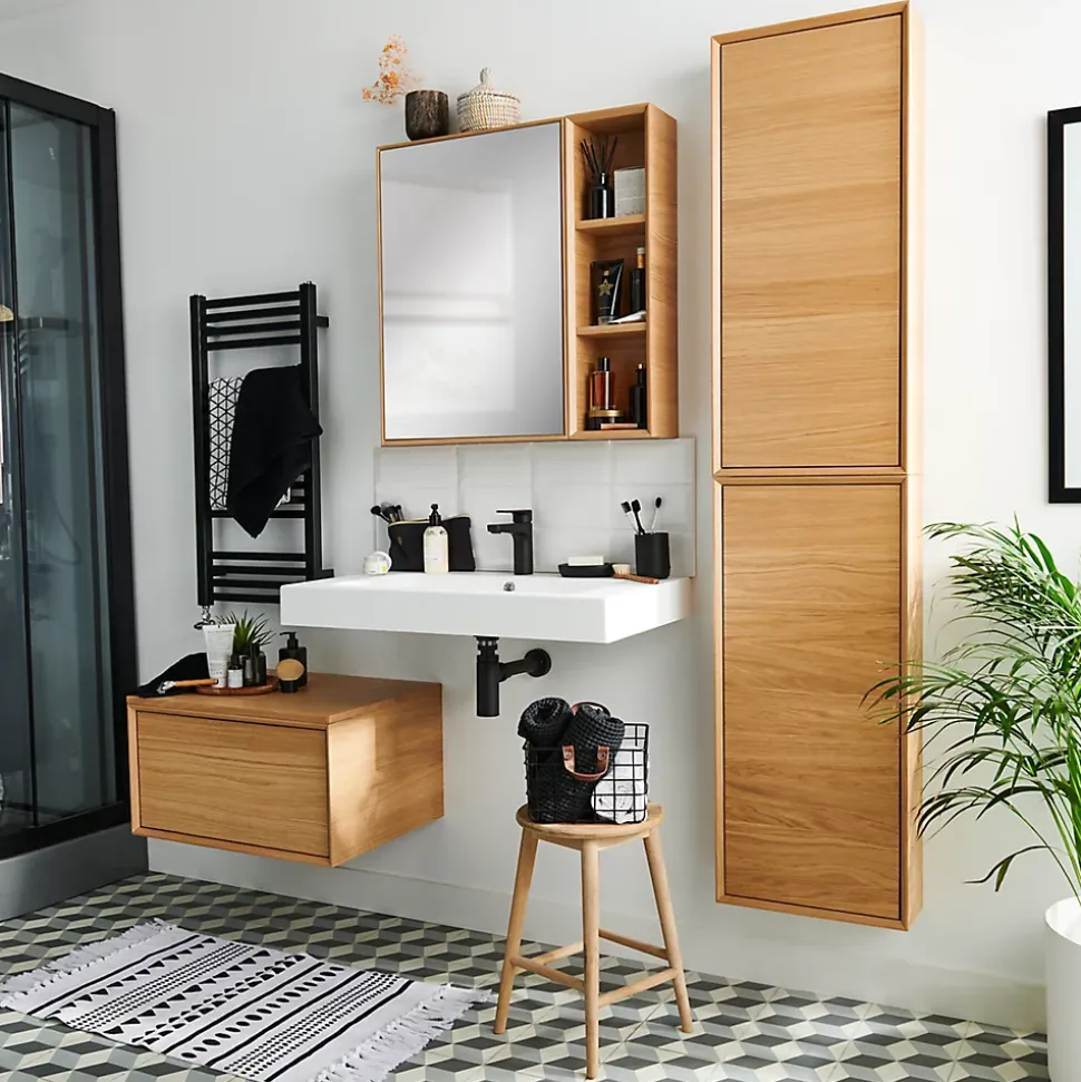 Etagère de salle de bains Goodhome Avela placage chêne 20 cm