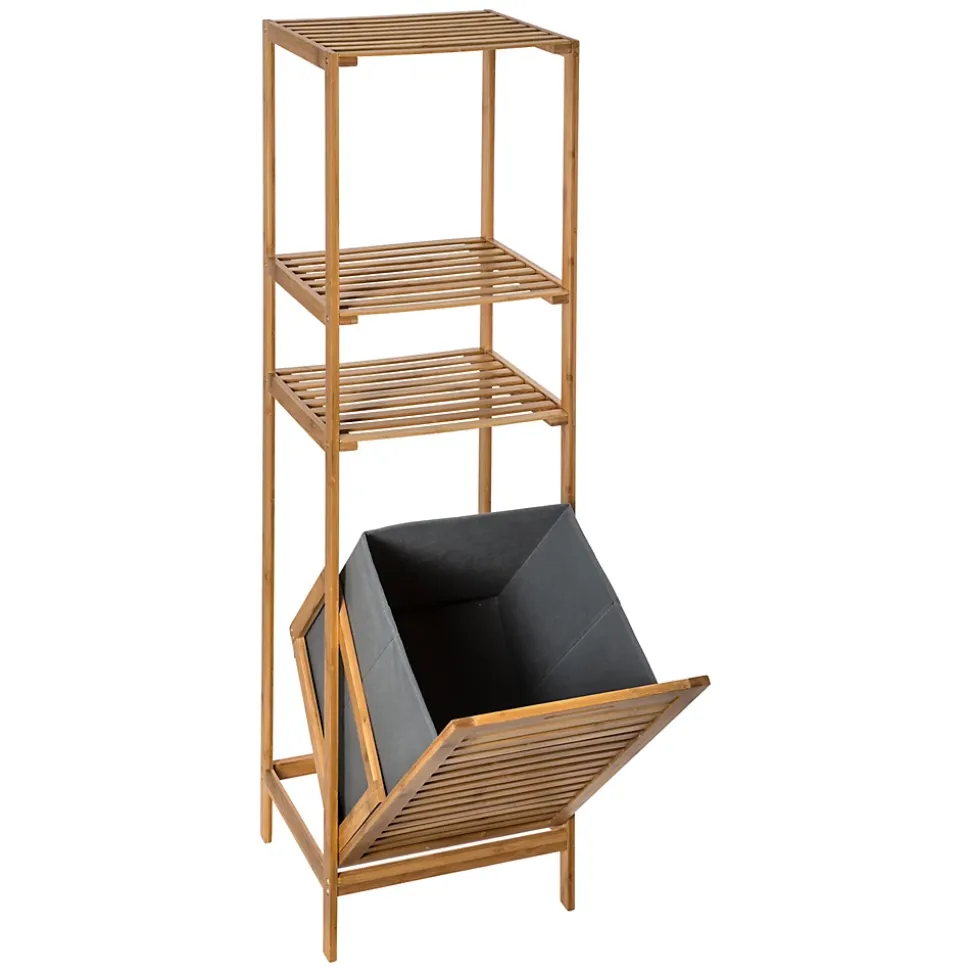 Etagère de salle de bains avec panier à linge, gris et bambou, 5Five Mix&Modul