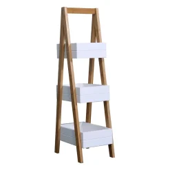 Etagère de Salle de Bains avec 3 Etagères MDF Bambu Blanc Marron Rebecca Mobili