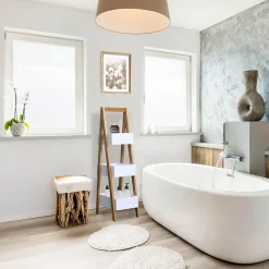 Etagère de Salle de Bains avec 3 Etagères MDF Bambu Blanc Marron Rebecca Mobili