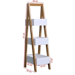 Etagère de Salle de Bains avec 3 Etagères MDF Bambu Blanc Marron Rebecca Mobili