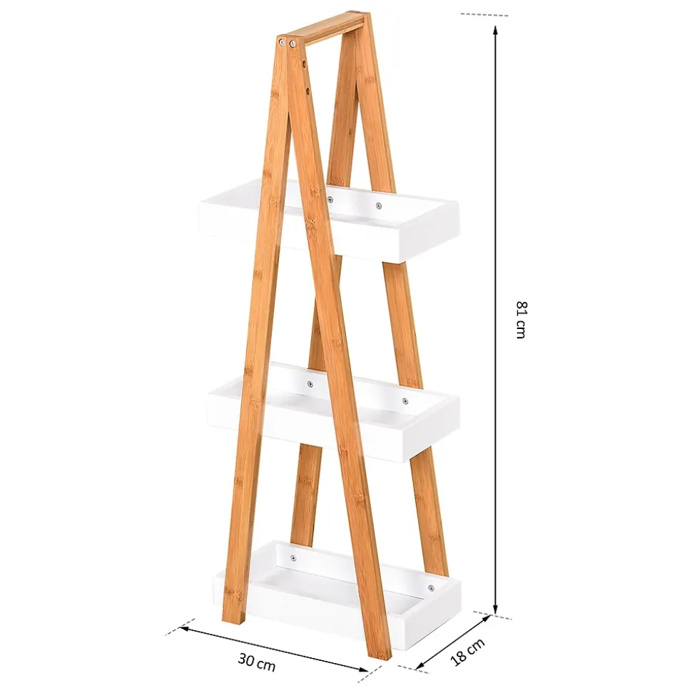 Etagère en bambou de salle de bain étagère debout 3 paniers dim. 30L x 18l x 81H cm bambou MDF blanc