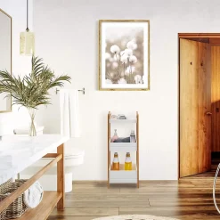 Etagère en échelle Meuble de Salle de Bains MDF Bambu Blanc Marron Rebecca Mobili