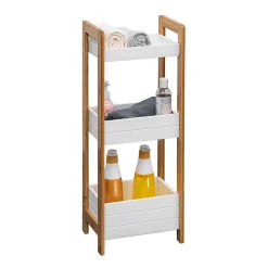 Etagère en échelle Meuble de Salle de Bains MDF Bambu Blanc Marron Rebecca Mobili