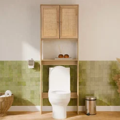 Etagère meuble WC décor bois et cannage Bohème 1 étagère 64 x 20 x 180 cm naturel