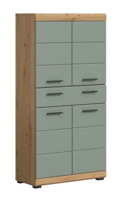 Eteka - Armoire de salle de bains (L/H/P : 74x141x31 cm) en imitation blanc et imitation sauge profonde