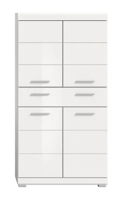 Eteka - Armoire de salle de bains (L/H/P : 74x141x31 cm) en imitation blanc et blanc brillant profond