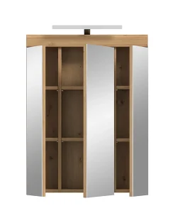 Eteka - Armoire de toilette avec éclairage (L/H/P : 60x79x18 cm) en imitation blanc et imitation sauge emboutie