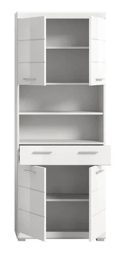 Eteka - Armoire haute (L/H/P : 74x191x31 cm) en imitation blanc et blanc brillant profond