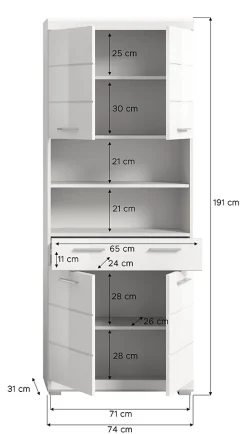 Eteka - Armoire haute (L/H/P : 74x191x31 cm) en imitation blanc et blanc brillant profond