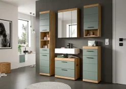 Eteka - Armoire suspendue (L/H/P : 37x79x24 cm) en imitation blanc et imitation sauge emboutie