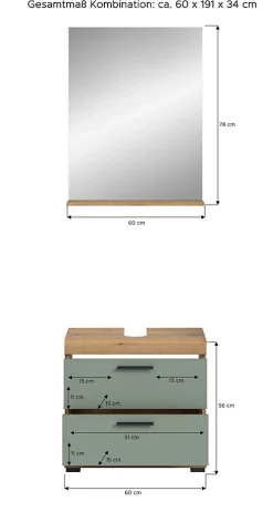 Eteka - Combinaison de salle de bains (L/H/P : 60x191x34 cm) en imitation blanc et imitation sauge profonde