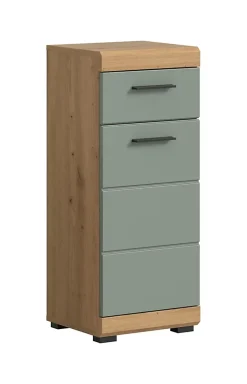 Eteka - Meuble bas (L/H/P : 37x88x31 cm) en imitation blanc et chêne Artisan