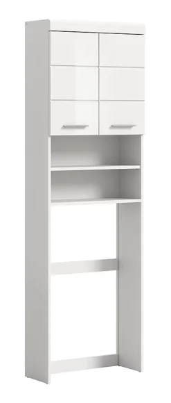 Eteka - Meuble lavabo (L/H/P : 63x191x24 cm) en imitation blanc et blanc brillant profond