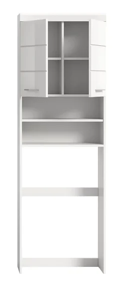 Eteka - Meuble lavabo (L/H/P : 63x191x24 cm) en imitation blanc et blanc brillant profond
