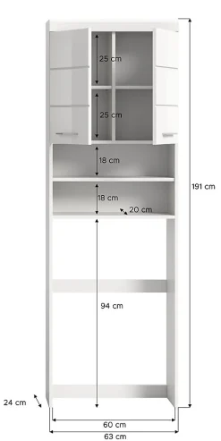 Eteka - Meuble lavabo (L/H/P : 63x191x24 cm) en imitation blanc et blanc brillant profond