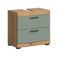 Eteka - Meuble sous-lavabo (L/H/P : 60x56x34 cm) en imitation blanc et imitation sauge profonde