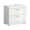 Eteka - Meuble sous-lavabo (L/H/P : 60x56x34 cm) en imitation blanc et blanc brillant profond